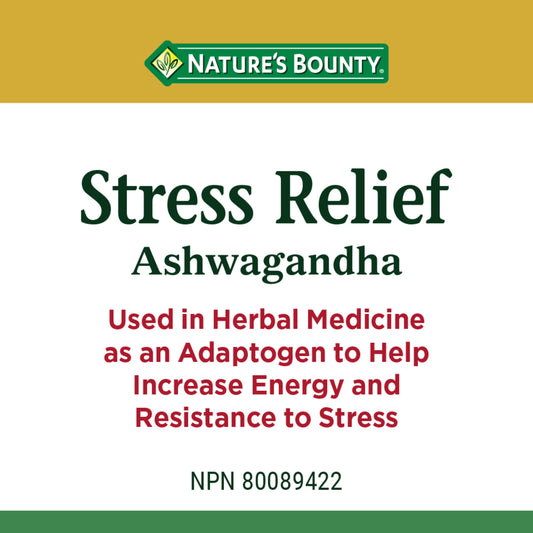 NATURE'S BOUNTY Stress Relief Ashwagandha, Used In Herbal Medicine As An Adaptogen To Help Increase Energy And Resistance To Stress, 100 Capsules, 100 Count