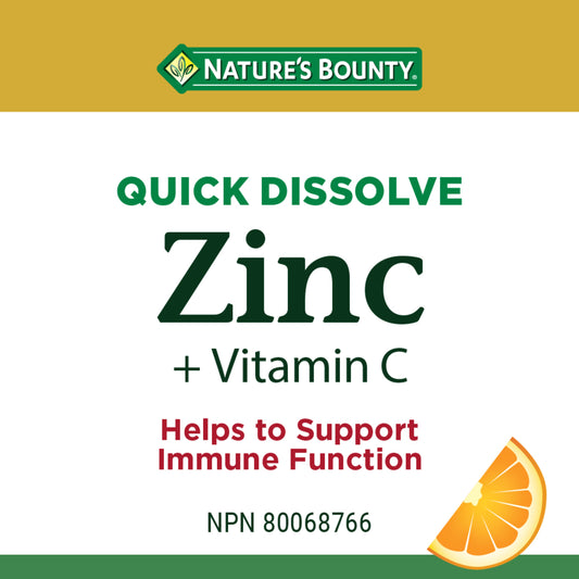 NATURE'S BOUNTY Vitamin C + Zinc, 60 Quick Dissolve Tablets, 60 Count