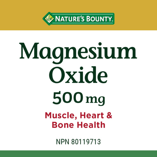 NATURE'S BOUNTY Magnesium Oxide 500Mg Pills, Helps Maintain Proper Muscle Function, 100 Tablets, 100 Count