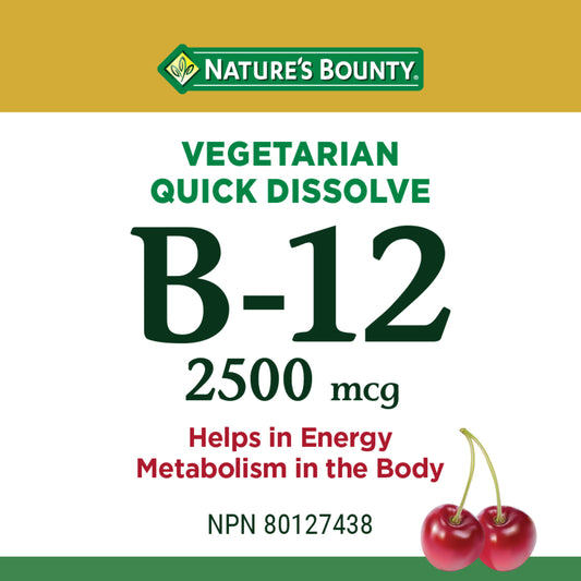 NATURE'S BOUNTY Vitamin B12 Supplement, Helps In Energy Metabolism In The Body, 2500Mcg, 50 Microtablets, 50 Count