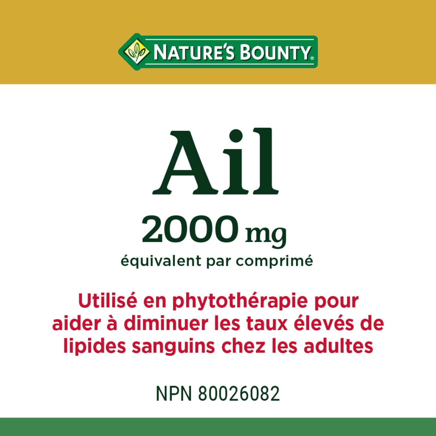Ail, 2 000 mg, réduction taux lipides élevés||FR