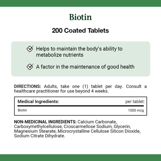 Biotin, 1000 mcg, Value Size, Coated Tablets||EN