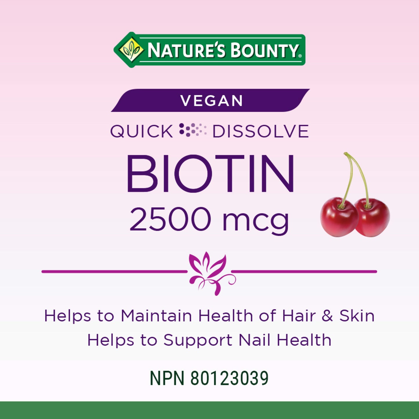 Biotin, Quick Dissolve Tablets, For Hair, Skin & Nails, Cherry Flavour, Vegan