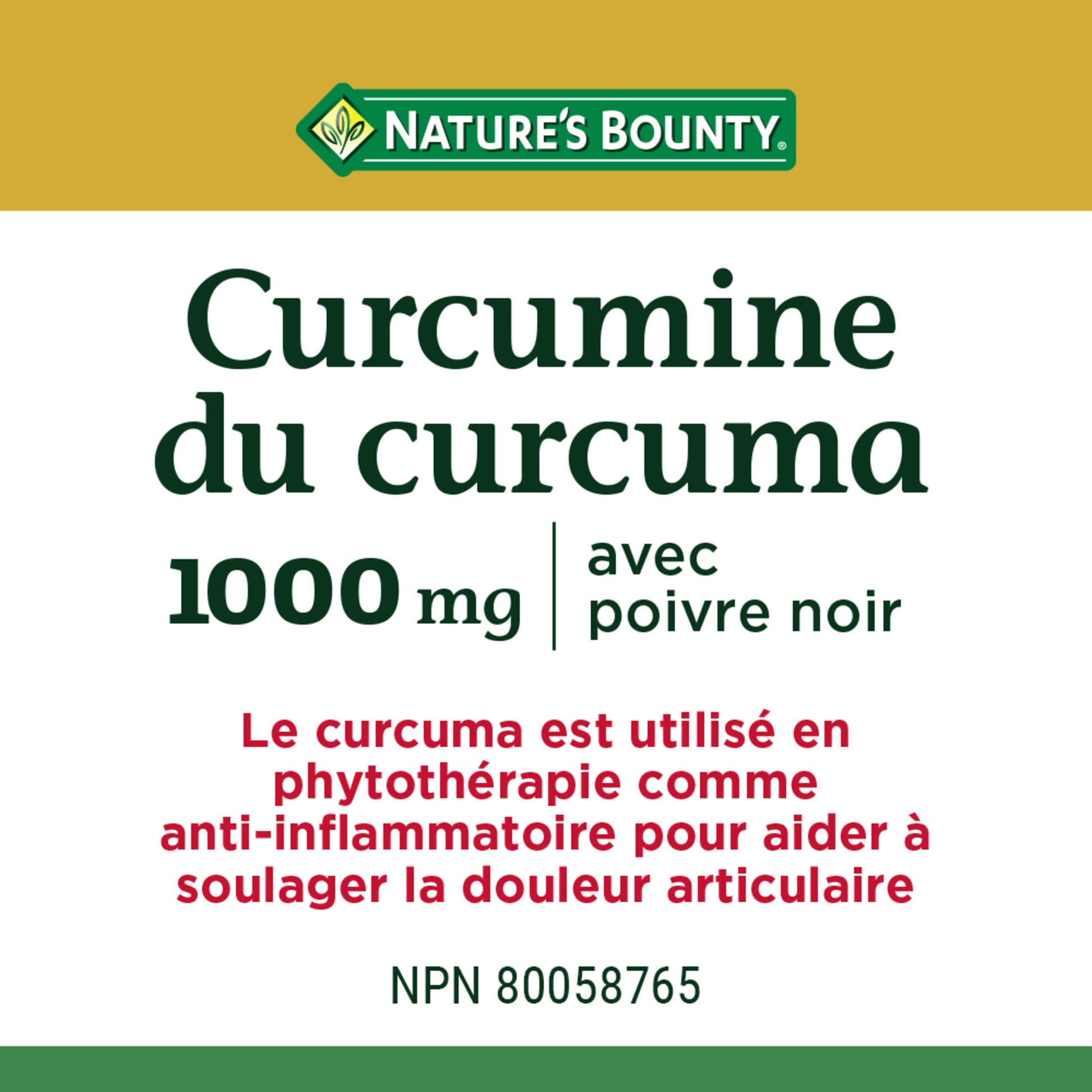 Curcumine du curcuma avec poivre noir, 1 000 mg||FR