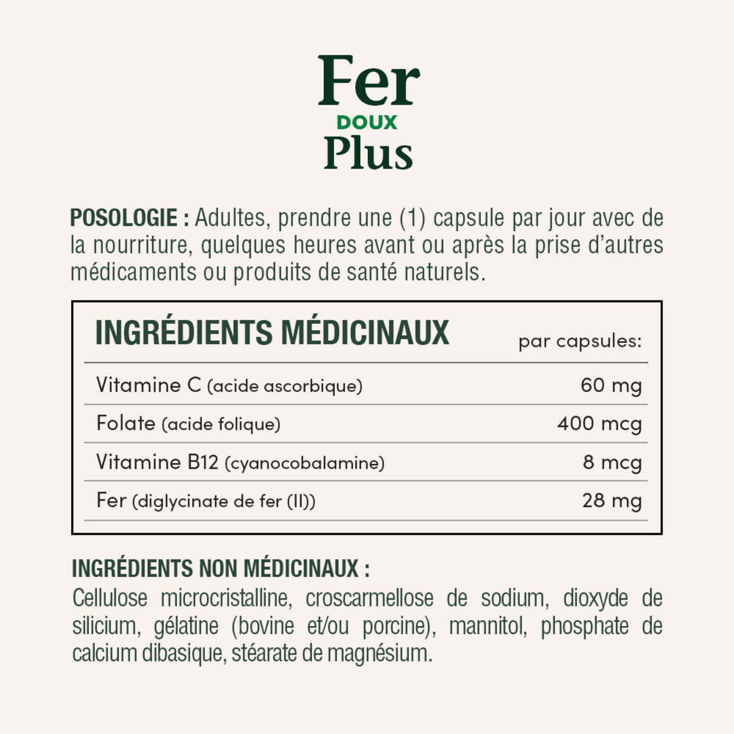 Fer plus 28 mg, doux, aide à prévenir l’anémie||FR