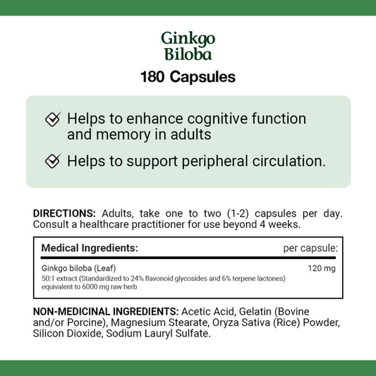 Gingko Biloba, 120 mg, Value Size, 180 Capsules||EN