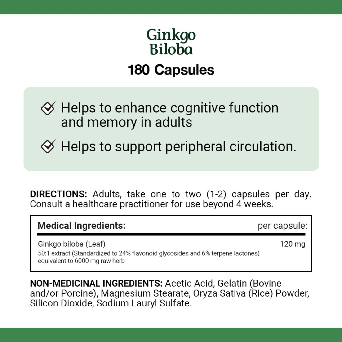 Gingko Biloba, 120 mg, Value Size, 180 Capsules