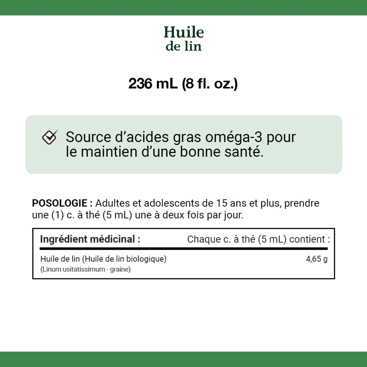 Huile de lin, bio. pressée à froid, végétarien||FR