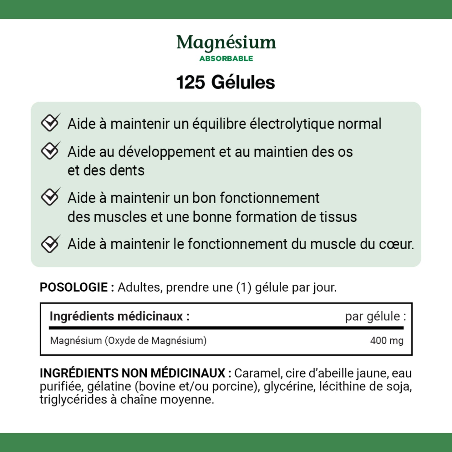 Magnesium, Absorbable, 400 mg, 125 Softgels