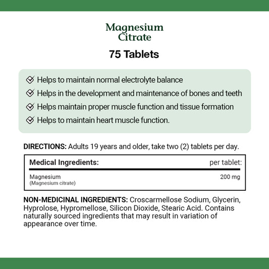 Magnesium Citrate, 200 mg, Tablets||EN