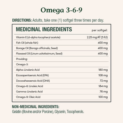 Omega 3-6-9, 1200 mg Fish, Flax & Borage||EN