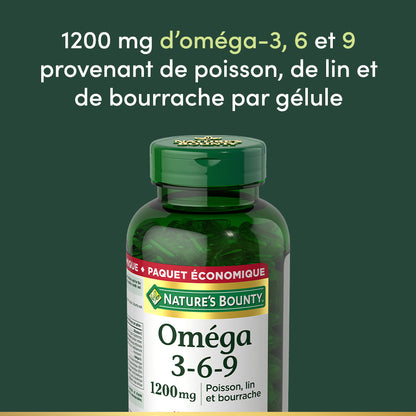 Oméga 3-6-9, 1 200 mg Poisson, lin, bourrache||FR