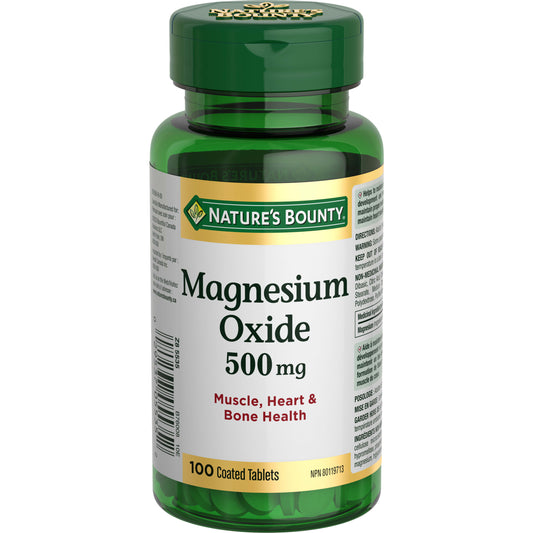 NATURE'S BOUNTY Magnesium Oxide 500Mg Pills, Helps Maintain Proper Muscle Function, 100 Tablets, 100 Count