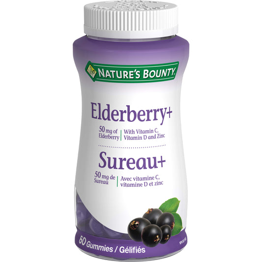 NATURE'S BOUNTY Elderberry Gummies, With Vitamin C, Vitamin D And Zinc, Helps To Support Immune Function, Ummies, 60 Count