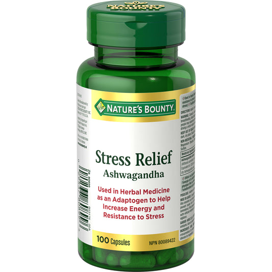 NATURE'S BOUNTY Stress Relief Ashwagandha, Used In Herbal Medicine As An Adaptogen To Help Increase Energy And Resistance To Stress, 100 Capsules, 100 Count