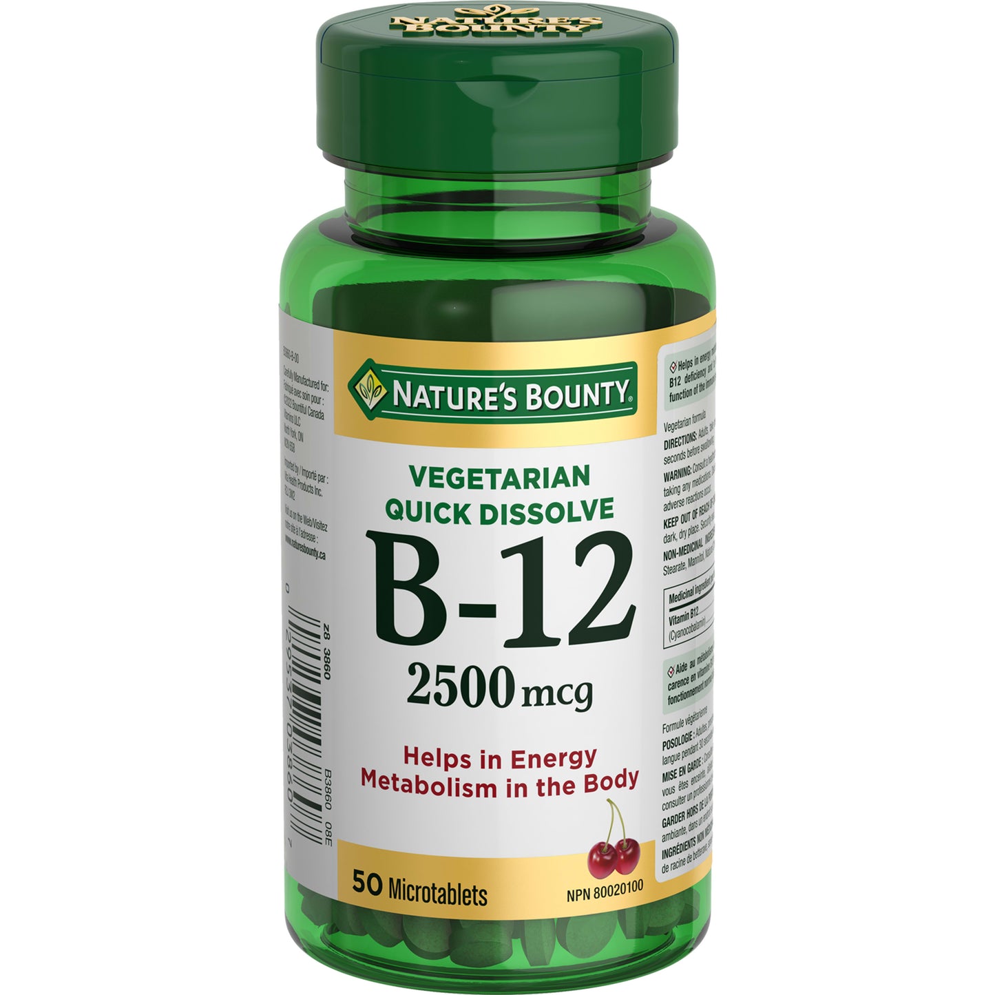 NATURE'S BOUNTY Vitamin B12 Supplement, Helps In Energy Metabolism In The Body, 2500Mcg, 50 Microtablets, 50 Count