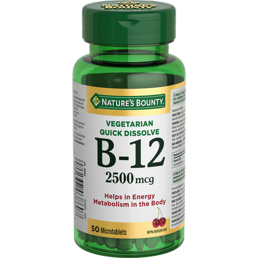 NATURE'S BOUNTY Vitamin B12 Supplement, Helps In Energy Metabolism In The Body, 2500Mcg, 50 Microtablets, 50 Count