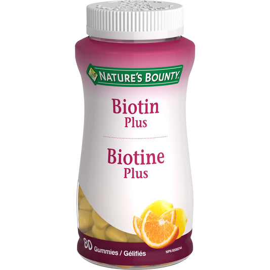 NATURE'S BOUNTY Biotin Plus Vitamin C & E, Helps Maintain Health Of Normal Hair And Skin, Ummies, 80 Count