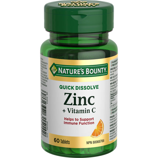NATURE'S BOUNTY Vitamin C + Zinc, 60 Quick Dissolve Tablets, 60 Count