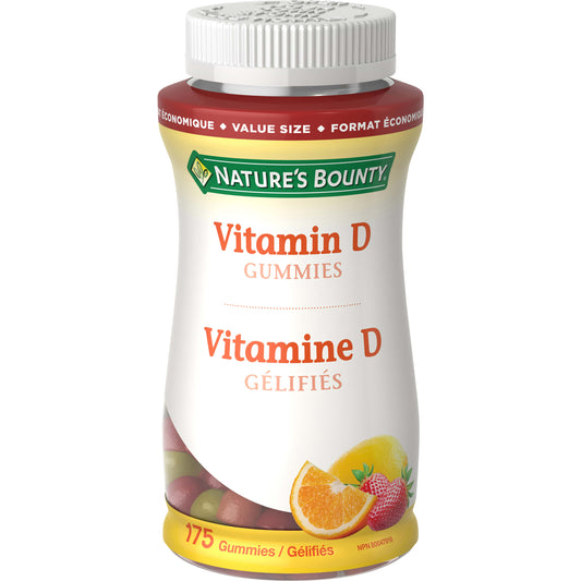 NATURE'S BOUNTY Vitamin D3 1000 Iu Gummies, Value Size, Helps Support Bone Health, Strawberry, Orange & Lemon Flavoured, Ummies, 175 Count