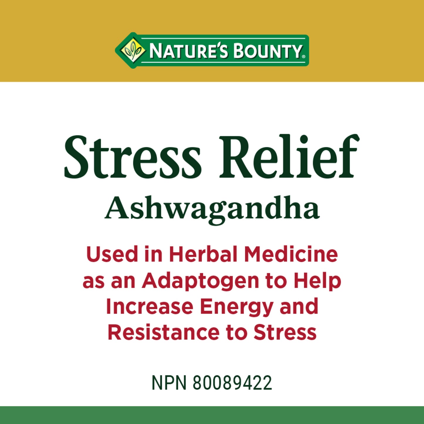 NATURE'S BOUNTY Stress Relief Ashwagandha, Used In Herbal Medicine As An Adaptogen To Help Increase Energy And Resistance To Stress, 100 Capsules, 100 Count