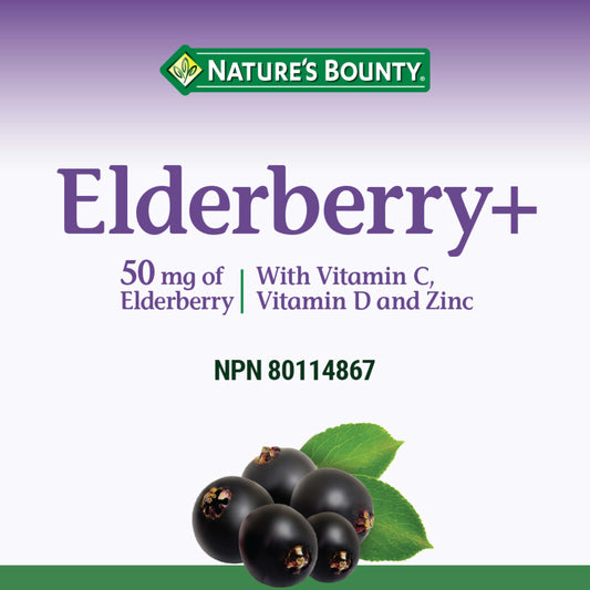 NATURE'S BOUNTY Elderberry Gummies, With Vitamin C, Vitamin D And Zinc, Helps To Support Immune Function, Ummies, 60 Count