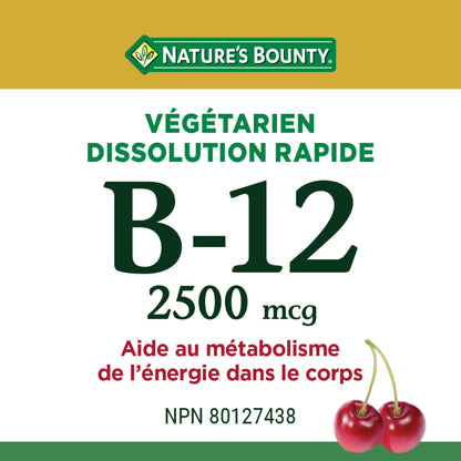 NATURE'S BOUNTY Vitamin B12 Supplement, Helps In Energy Metabolism In The Body, 2500Mcg, 50 Microtablets, 50 Count