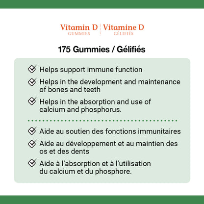 NATURE'S BOUNTY Vitamin D3 1000 Iu Gummies, Value Size, Helps Support Bone Health, Strawberry, Orange & Lemon Flavoured, Ummies, 175 Count