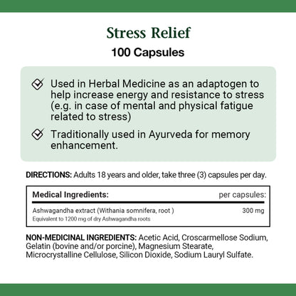 NATURE'S BOUNTY Stress Relief Ashwagandha, Used In Herbal Medicine As An Adaptogen To Help Increase Energy And Resistance To Stress, 100 Capsules, 100 Count