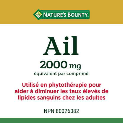 Ail, 2 000 mg, réduction taux lipides élevés||FR