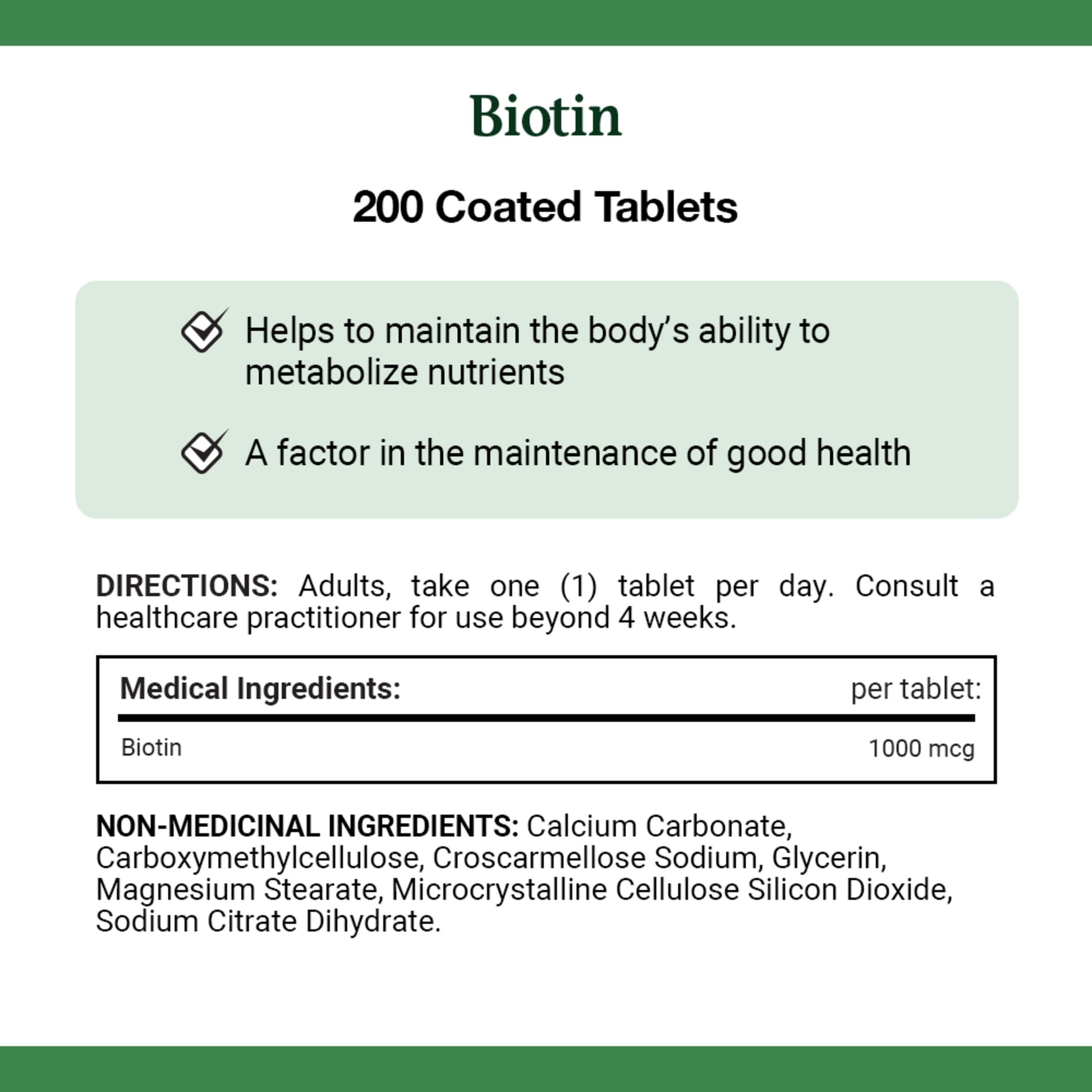 Biotin, 1000 mcg, Value Size, Coated Tablets