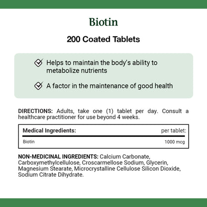 Biotin, 1000 mcg, Value Size, Coated Tablets