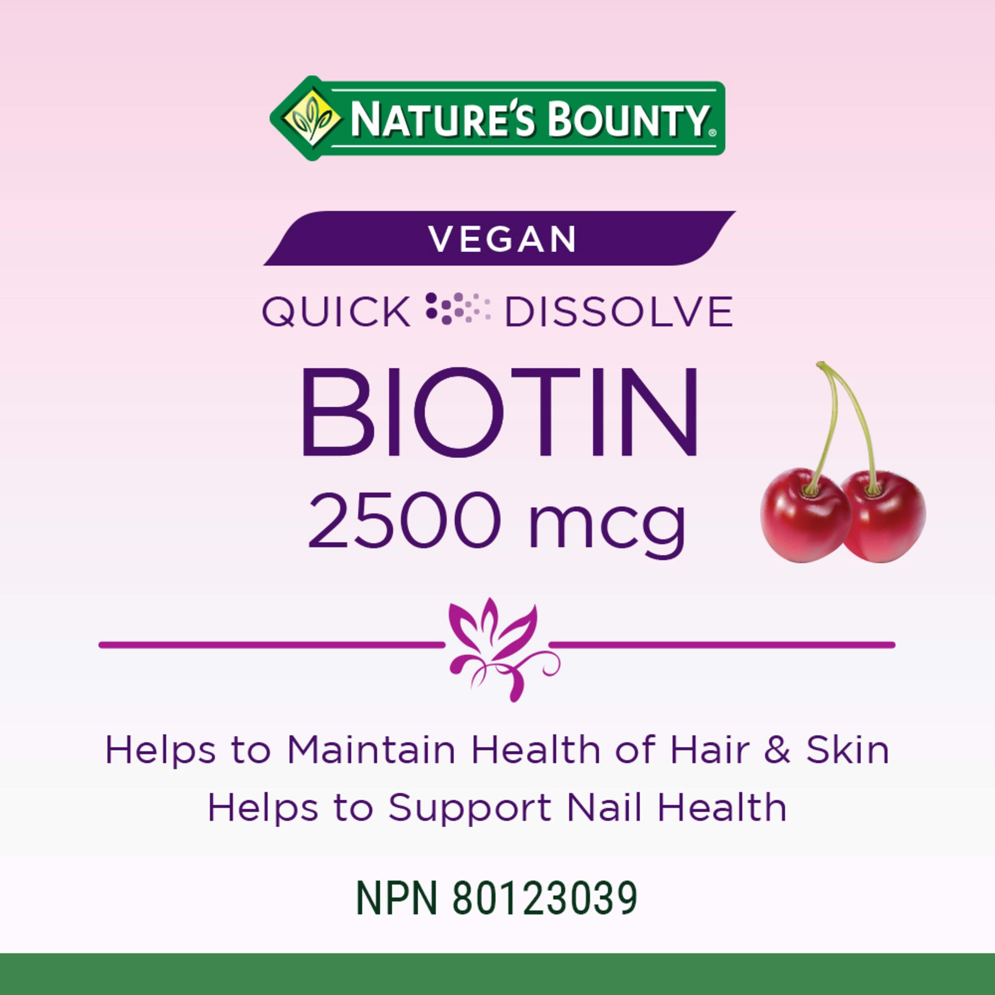 Biotin, Quick Dissolve Tablets, For Hair, Skin & Nails, Cherry Flavour, Vegan