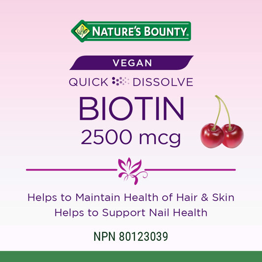 Biotin, Quick Dissolve Tablets, For Hair, Skin & Nails, Cherry Flavour, Vegan