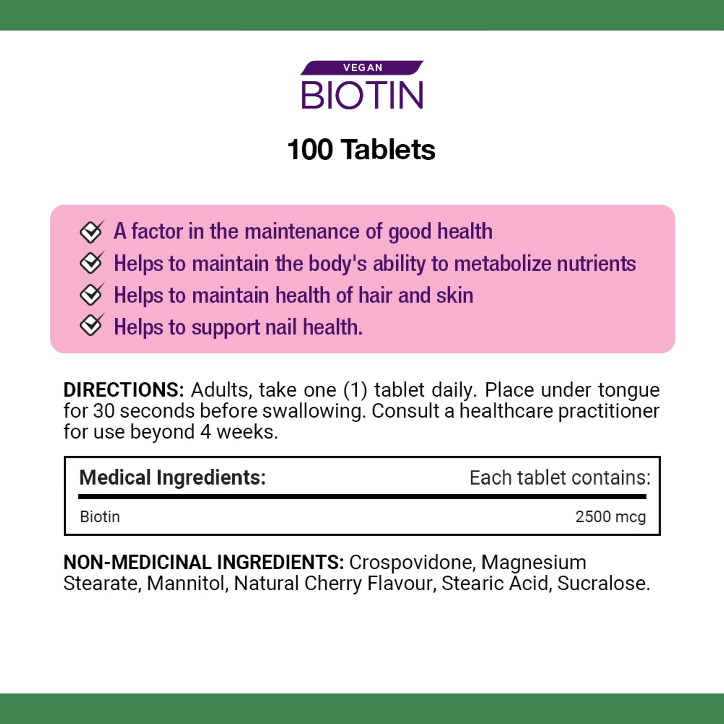 Biotin, Quick Dissolve Tablets, For Hair, Skin & Nails, Cherry Flavour, Vegan