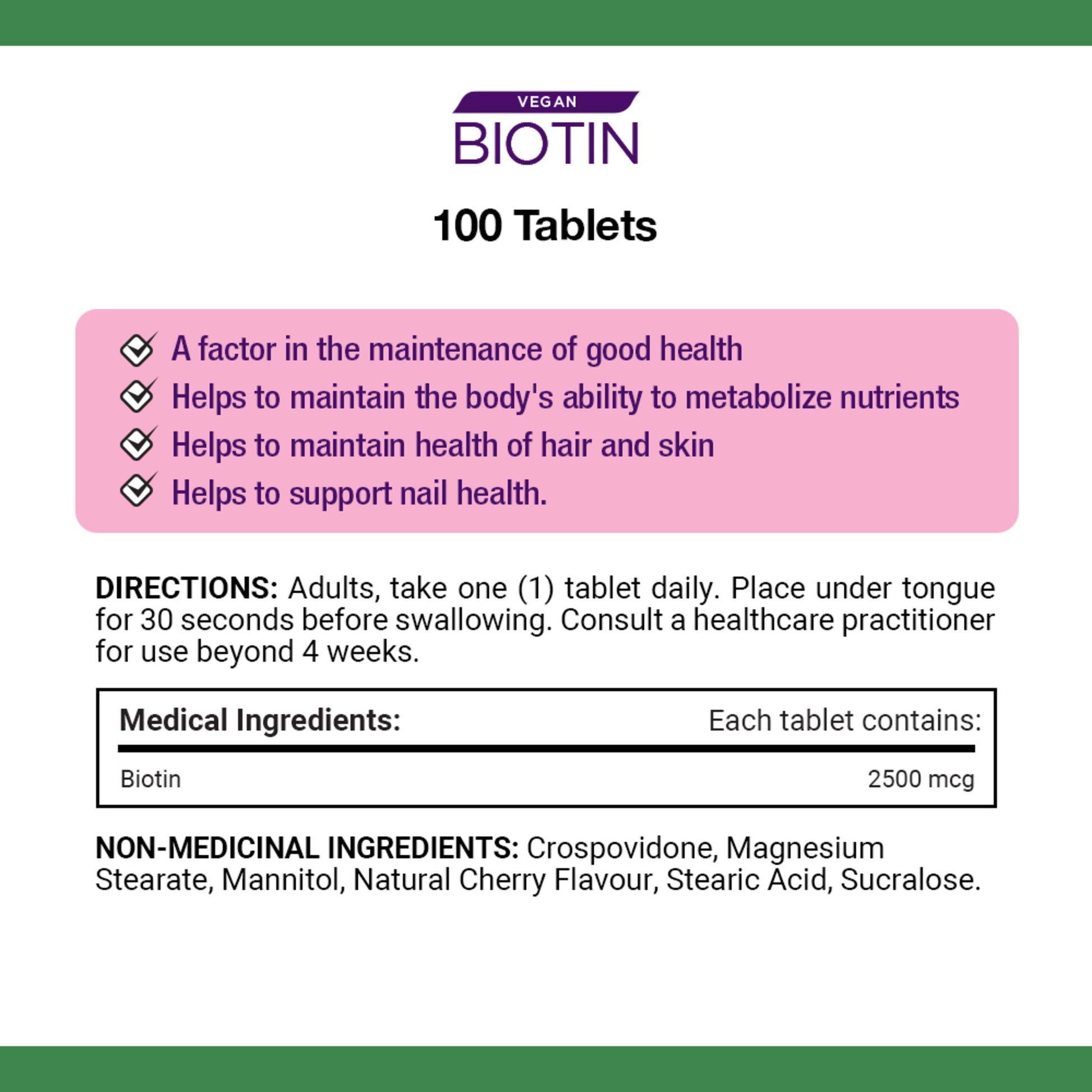 Biotin, Quick Dissolve Tablets, For Hair, Skin & Nails, Cherry Flavour, Vegan