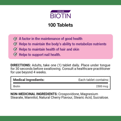 Biotin, Quick Dissolve Tablets, For Hair, Skin & Nails, Cherry Flavour, Vegan
