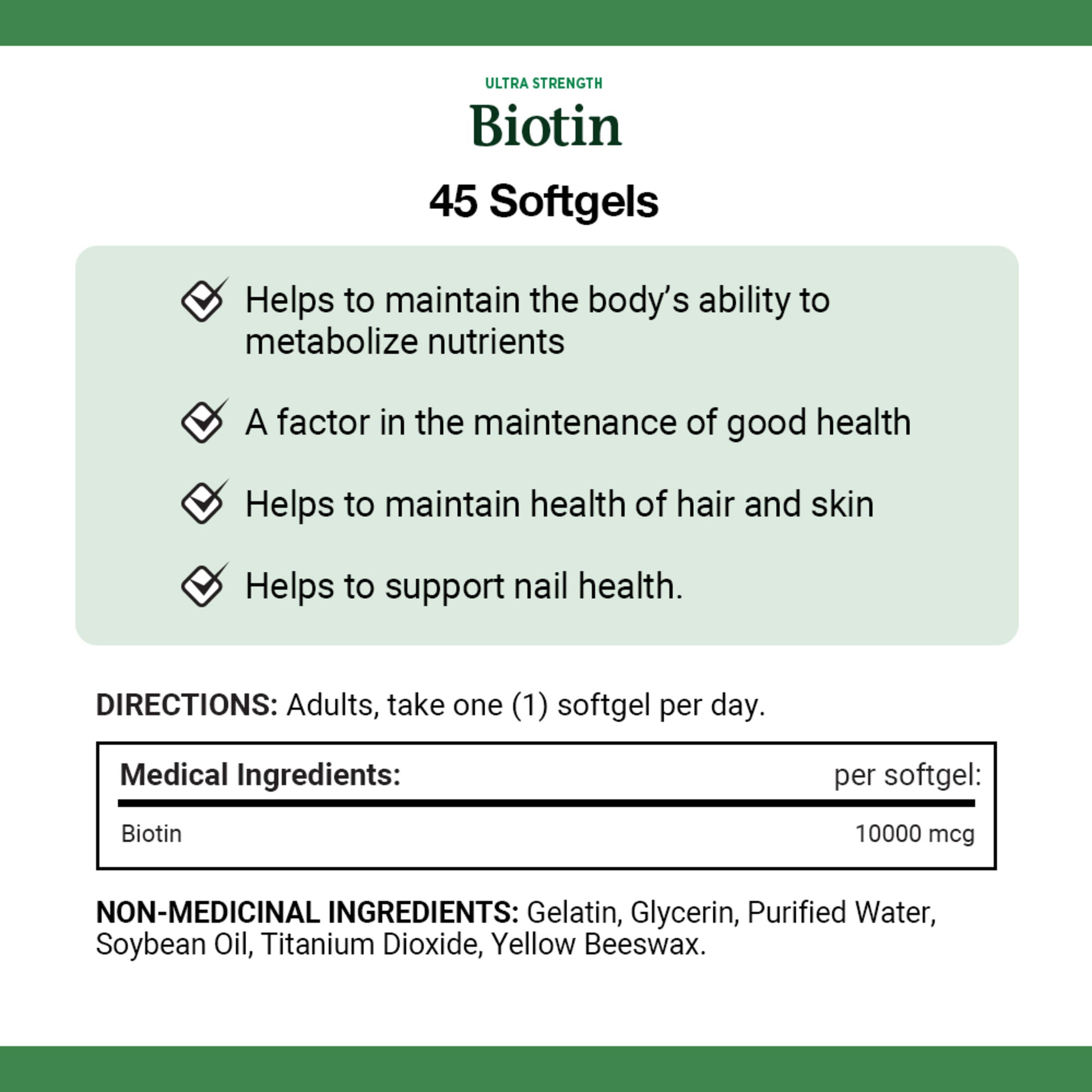 Biotin, Ultra Strength, 10,000 mcg, Softgels
