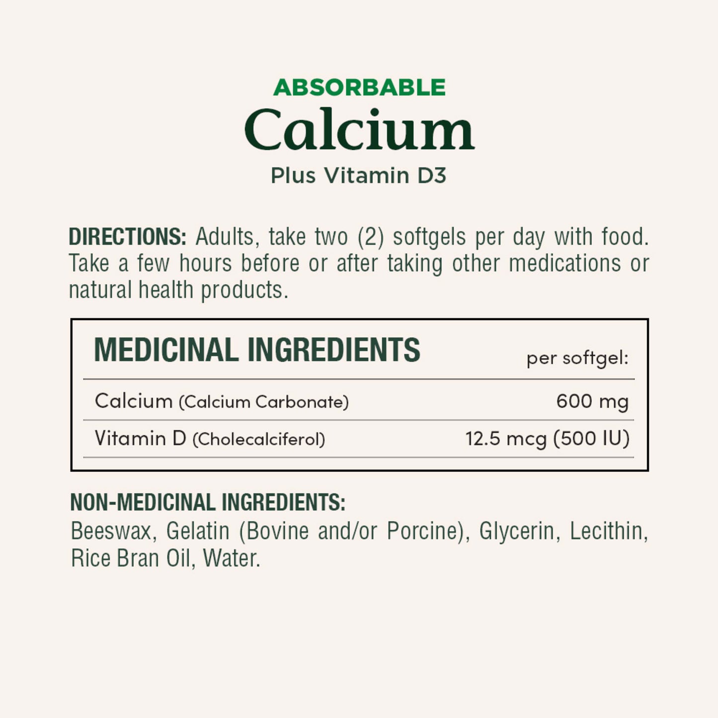 Calcium Plus Vitamin D3, Absorbable, 1200 mg