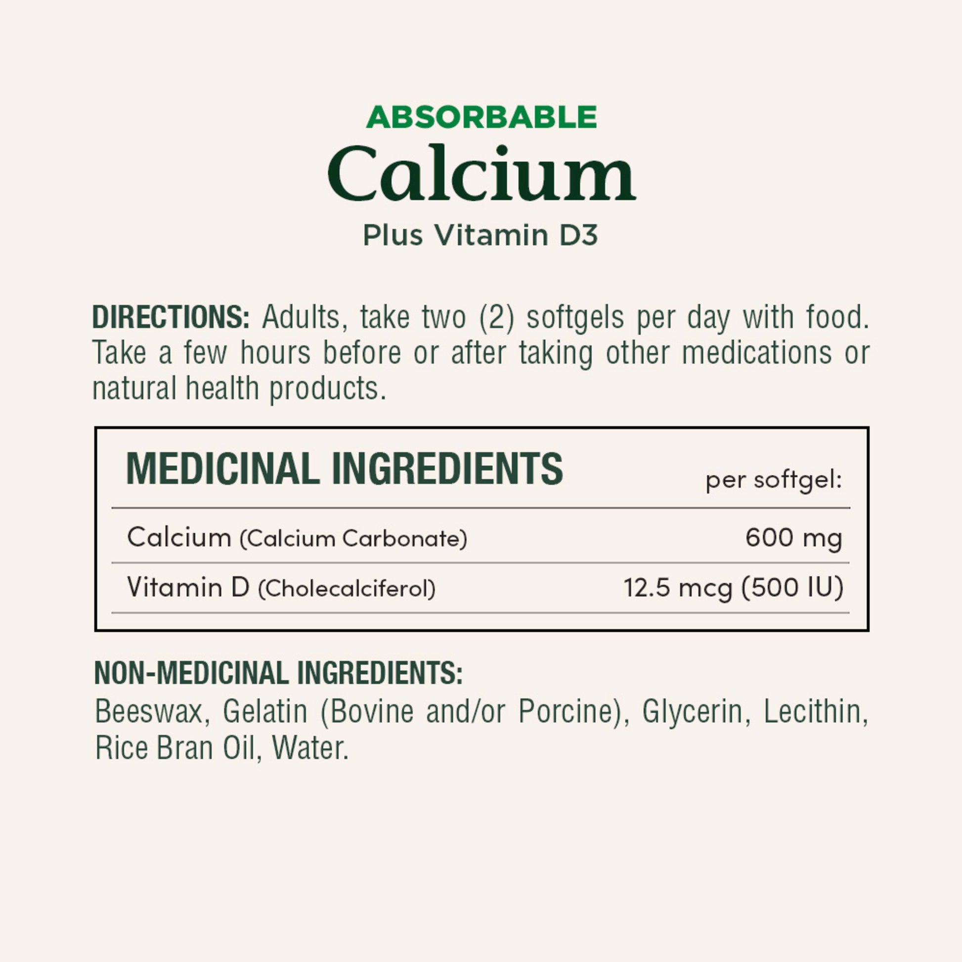 Calcium Plus Vitamin D3, Absorbable, 1200 mg