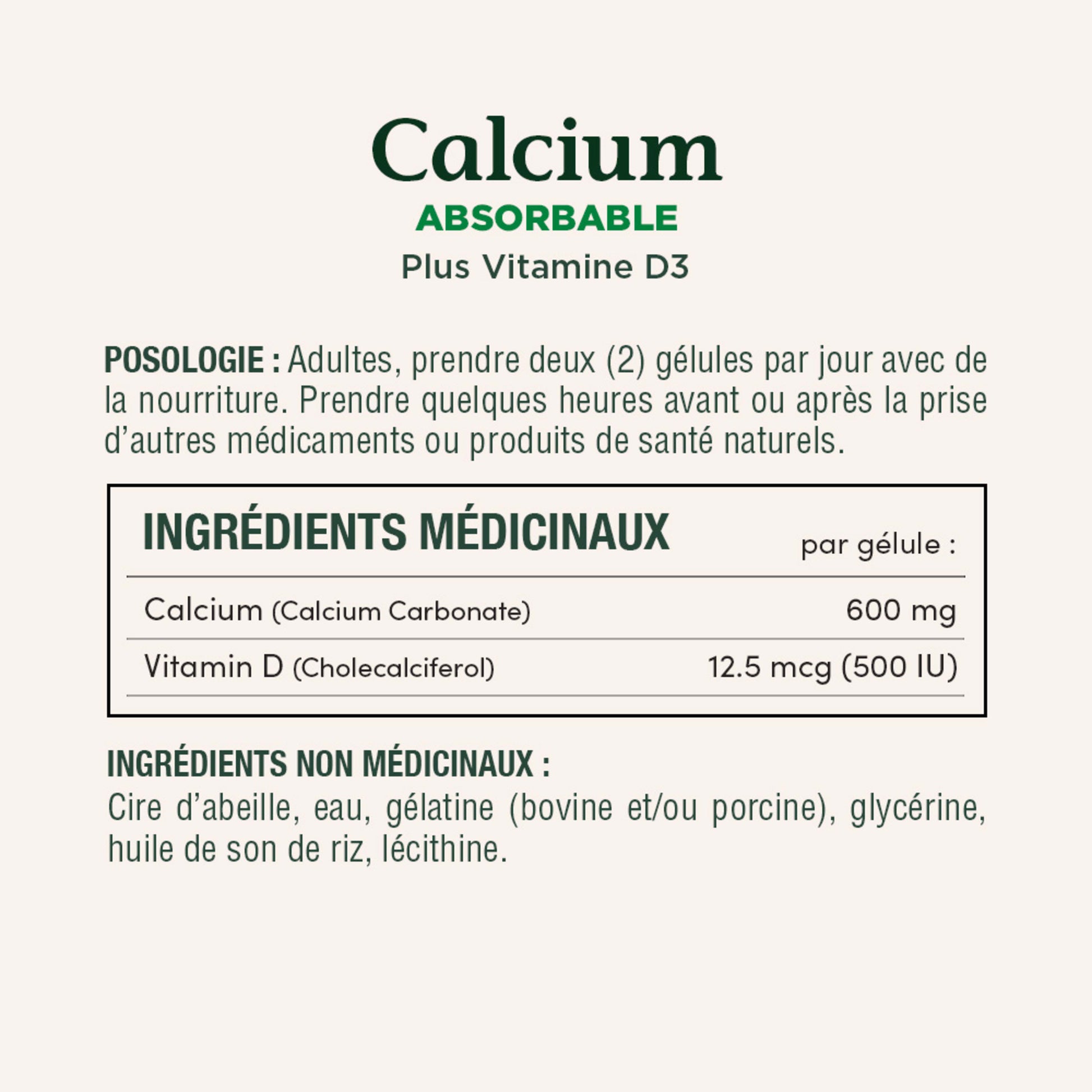 Calcium absorbable plus vitamine D3, 1 200 mg||FR