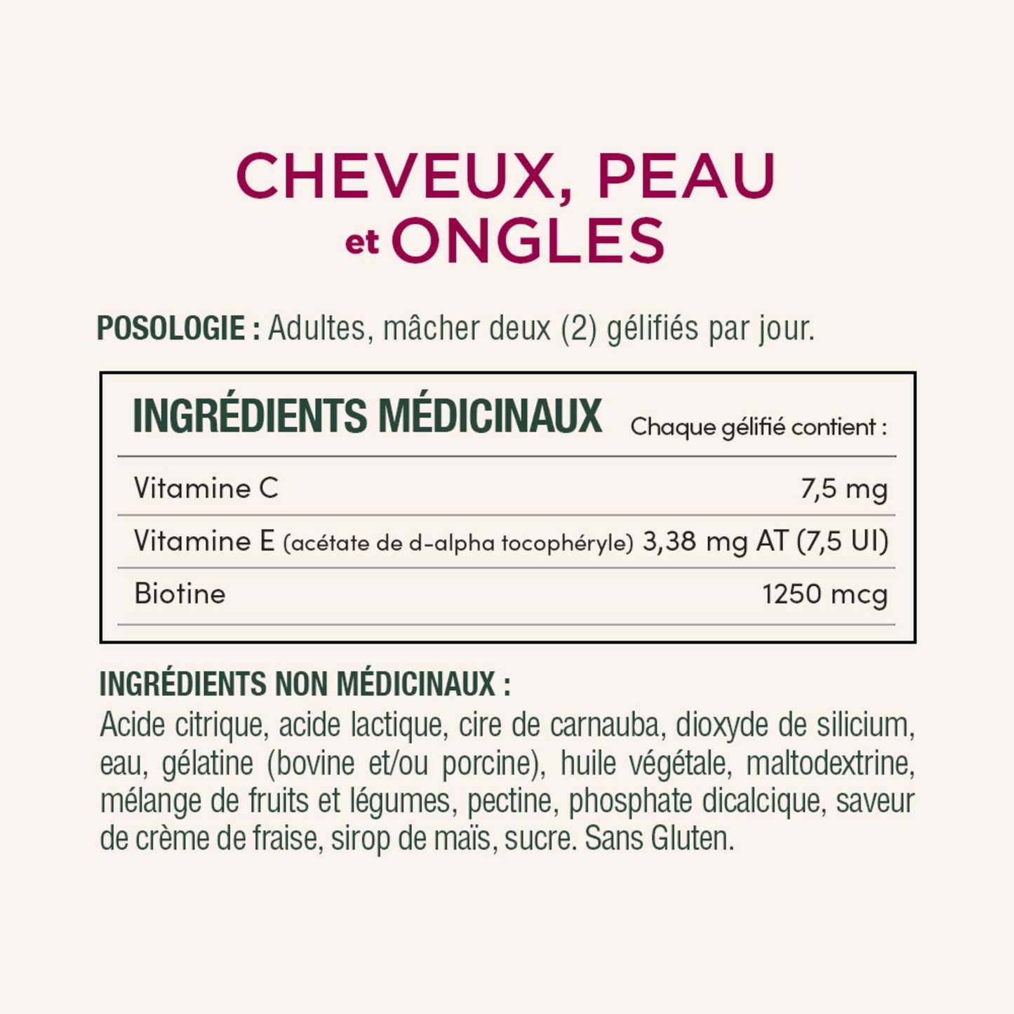 Cheveux, peau et ongles, crème à la fraise||FR