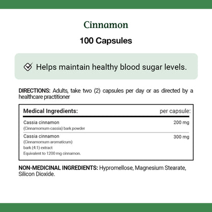 Cinnamon, 500 mg, For Healthy Blood Sugar Levels