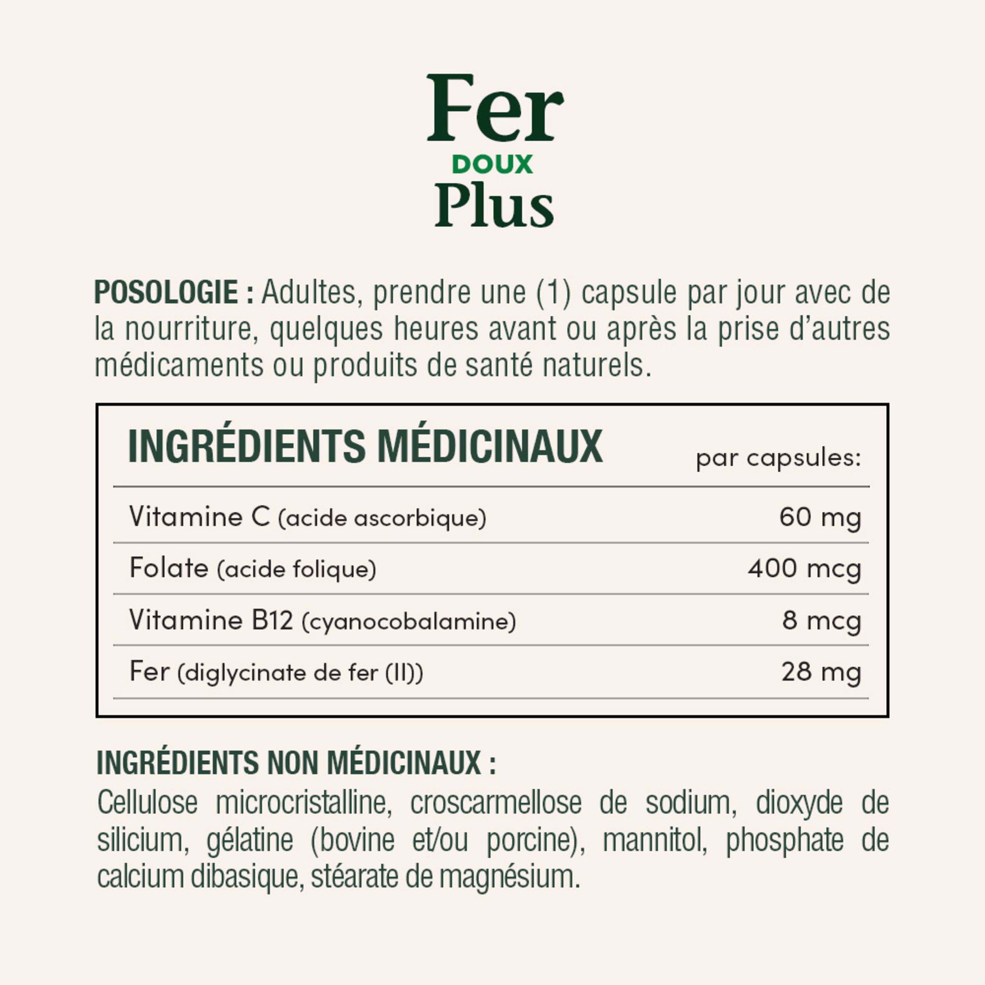 Fer plus 28 mg, doux, aide à prévenir l’anémie||FR