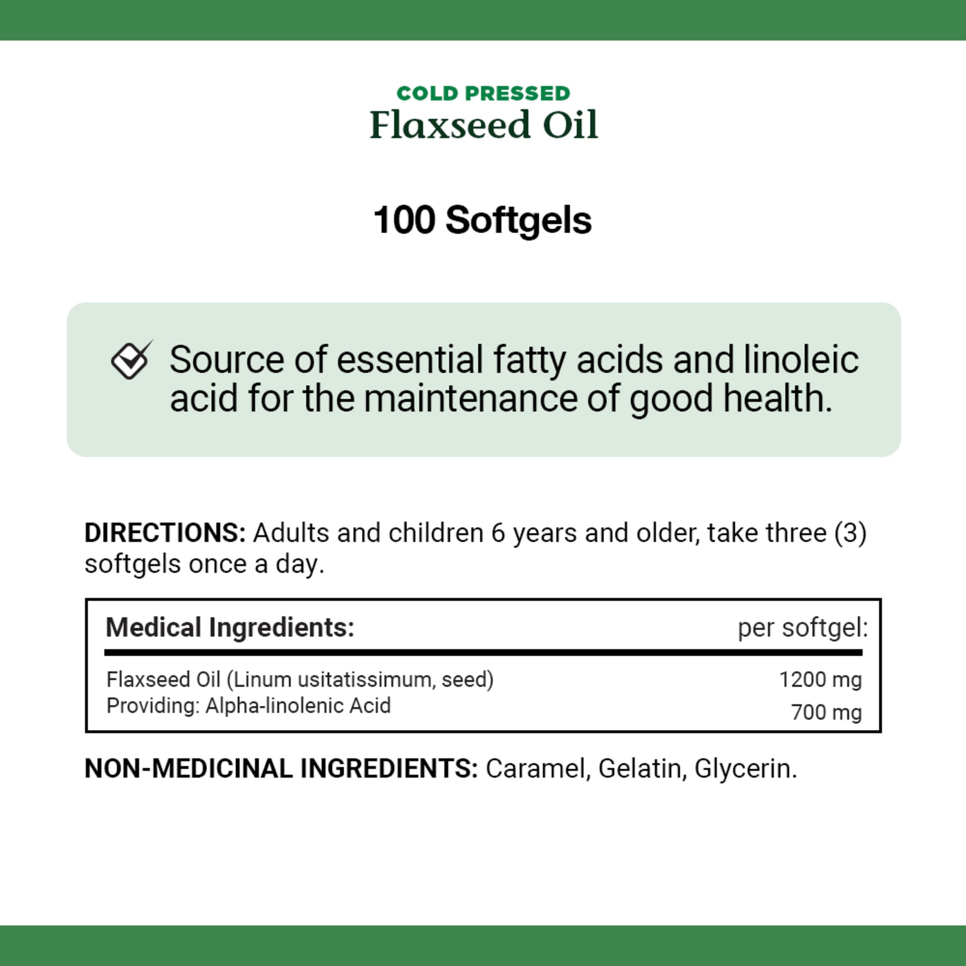 Flaxseed Oil, Cold Pressed, Omega-3 Fatty Acids