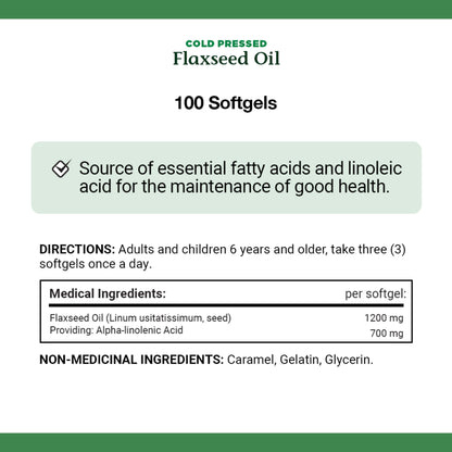 Flaxseed Oil, Cold Pressed, Omega-3 Fatty Acids