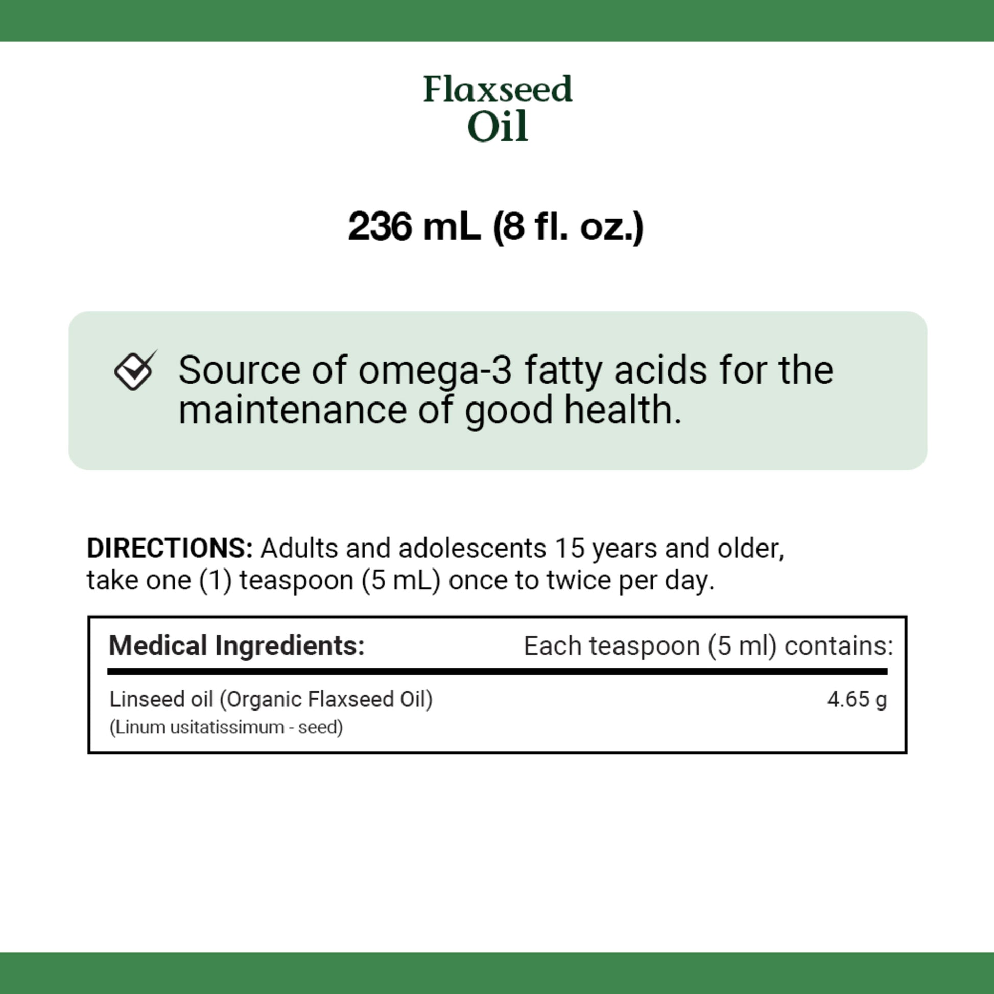 Flaxseed Oil, Organic, Cold Pressed, Vegetarian