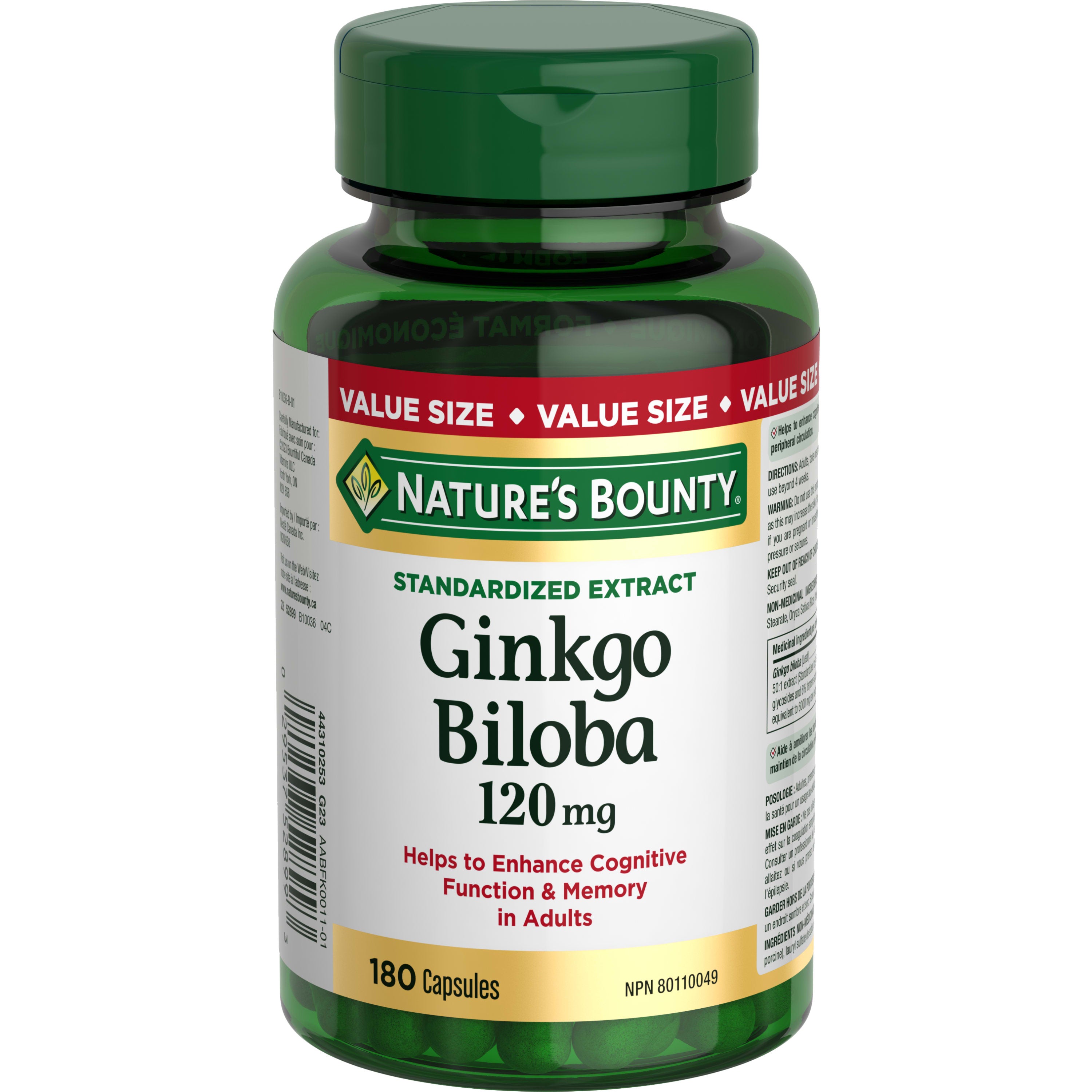 Gingko Biloba, 120 mg, Value Size, 180 Capsules – Nature's Bounty