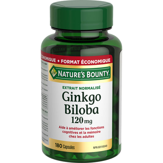 Gingko biloba, 120 mg, format économique, 180 capsules||FR