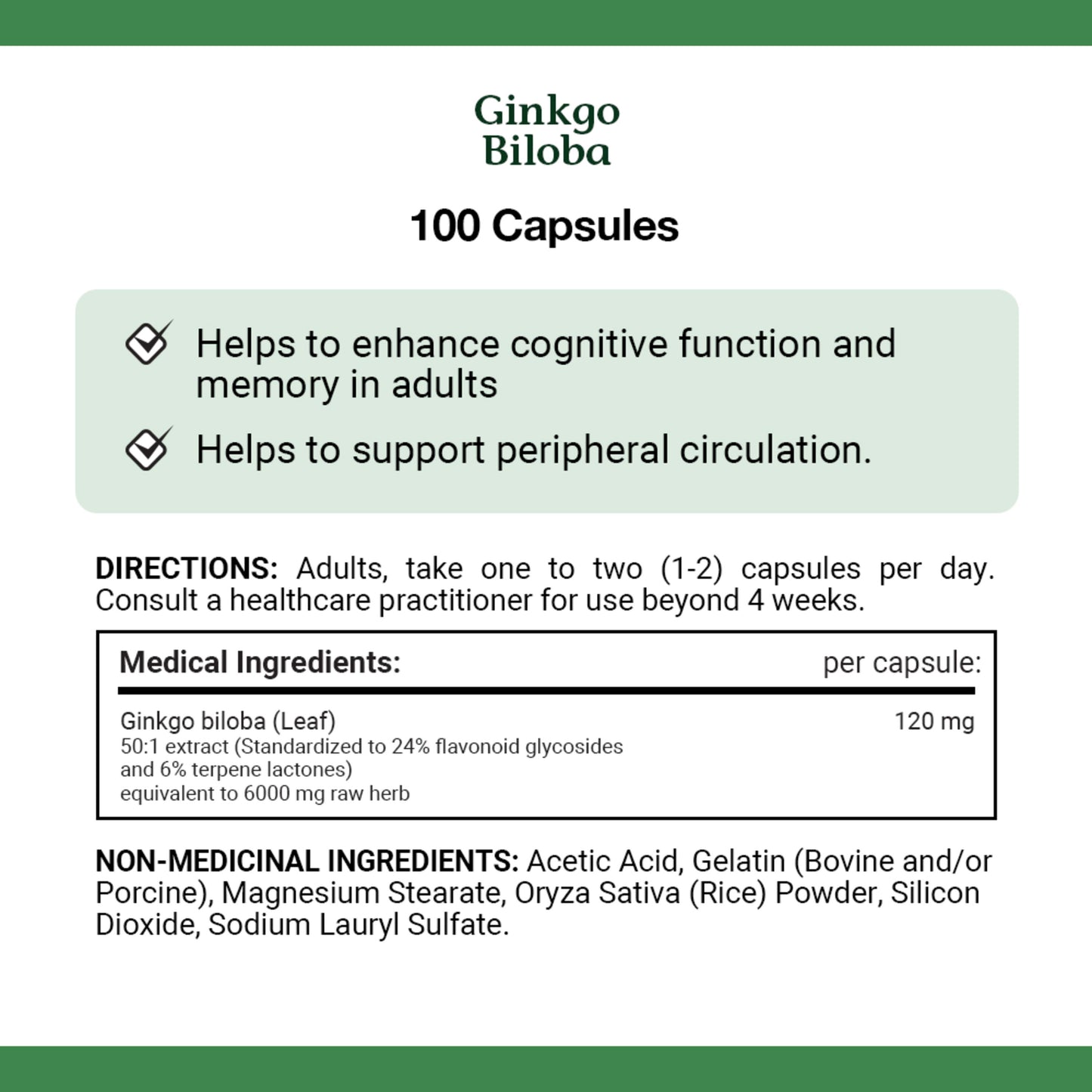 Ginkgo Biloba, For Cognitive Function & Memory